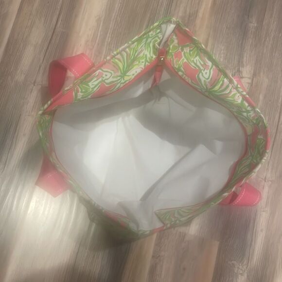 Lilly Pulitzer beach bag cooler with handles tropical print lime green and pink - Picture 8 of 10